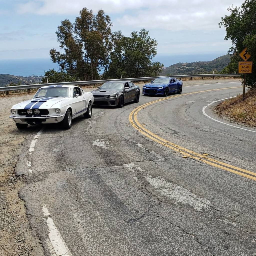 What changes between Camaro, Mustang, and Dodge in real-road driving