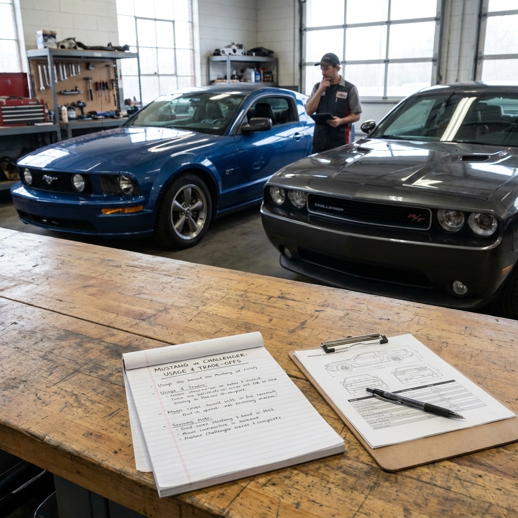 A compact trade-off map for 2009 Mustang GT vs Challenger R/T choices